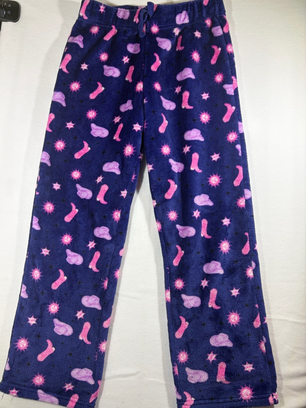 Cozy Navy Plush Kids Pajama Pants with Pink & Lavender Star Motif